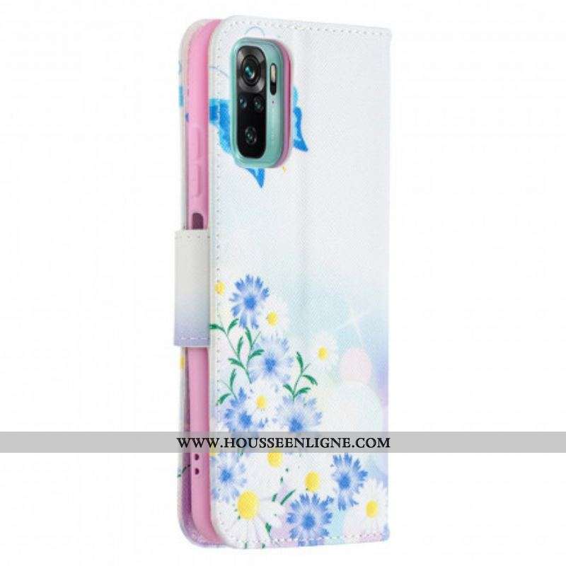 Housse Xiaomi Redmi Note 10/10S/Poco M5s Papillons et Fleurs Peints