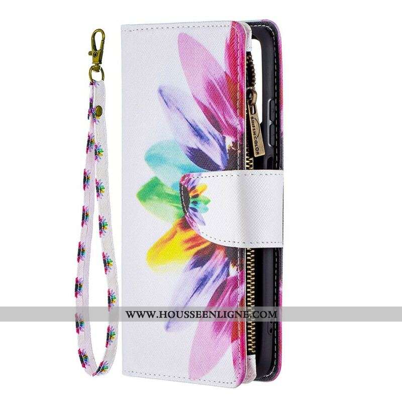 Housse Xiaomi Redmi Note 10/10S/Poco M5s Poche Zippée Fleur