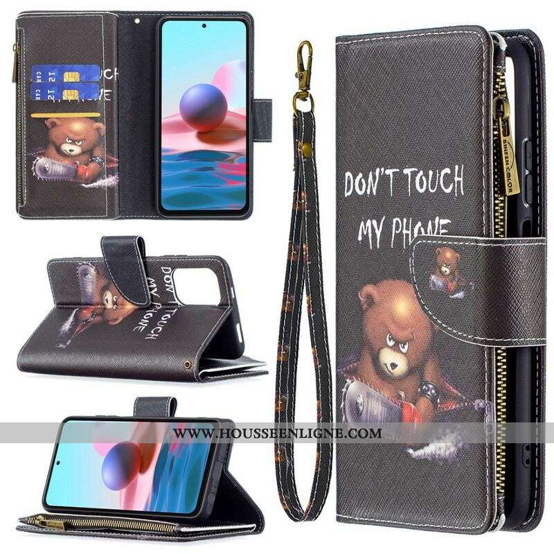 Housse Xiaomi Redmi Note 10/10S/Poco M5s Poche Zippée Ours