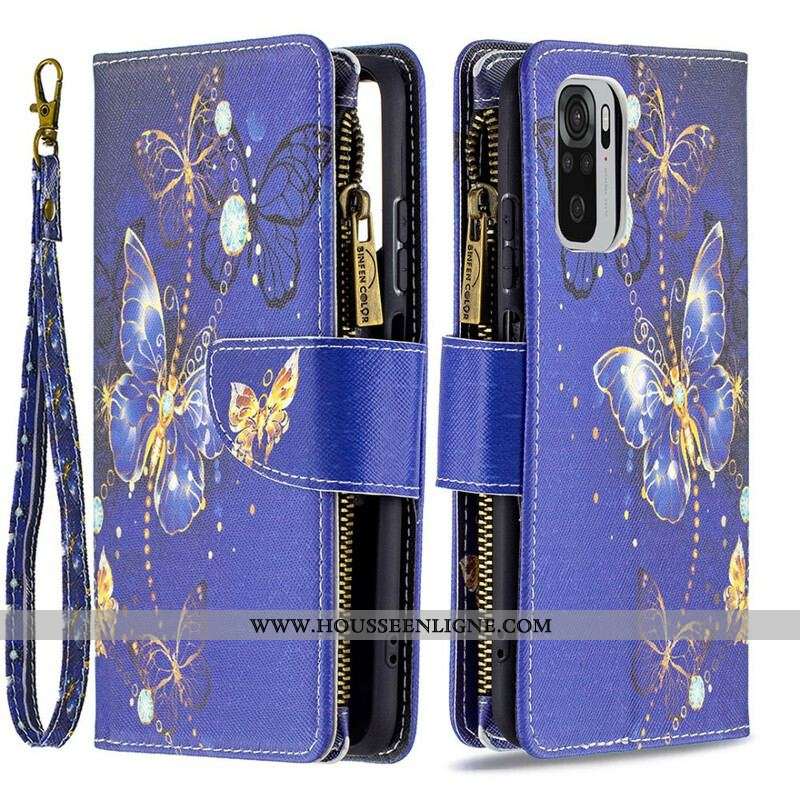 Housse Xiaomi Redmi Note 10/10S/Poco M5s Poche Zippée Papillons