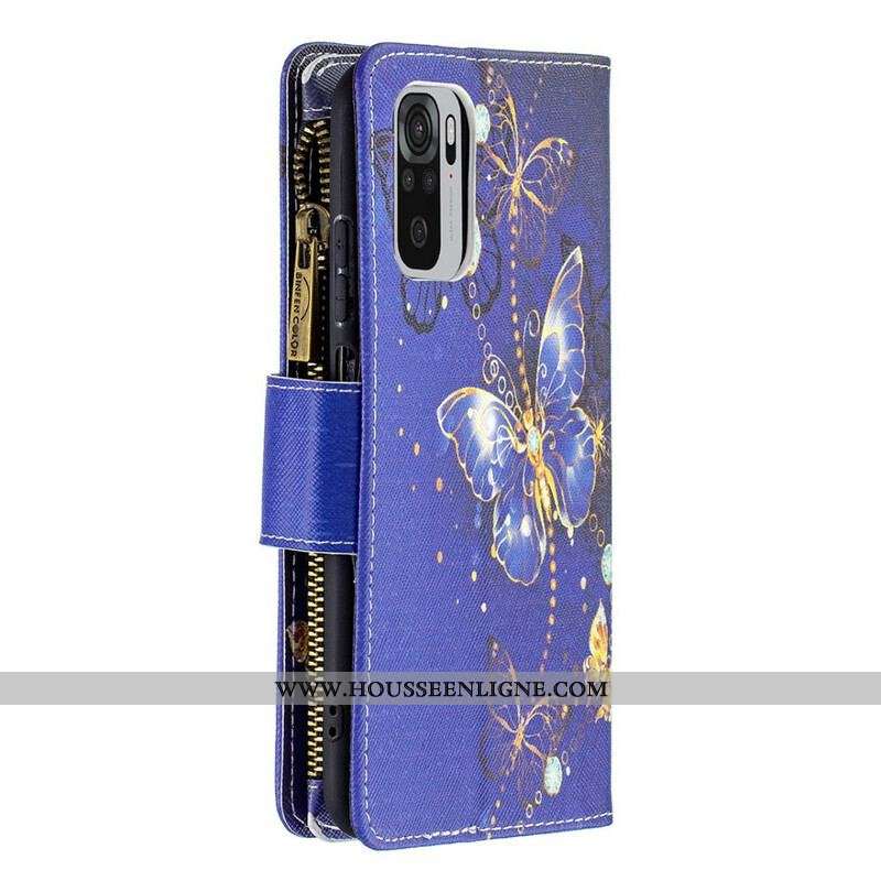 Housse Xiaomi Redmi Note 10/10S/Poco M5s Poche Zippée Papillons