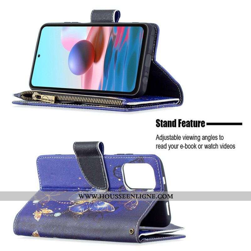 Housse Xiaomi Redmi Note 10/10S/Poco M5s Poche Zippée Papillons