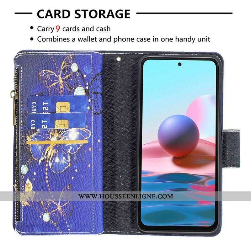 Housse Xiaomi Redmi Note 10/10S/Poco M5s Poche Zippée Papillons