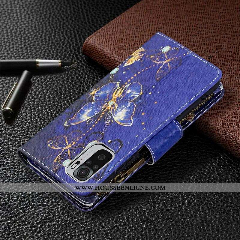 Housse Xiaomi Redmi Note 10/10S/Poco M5s Poche Zippée Papillons