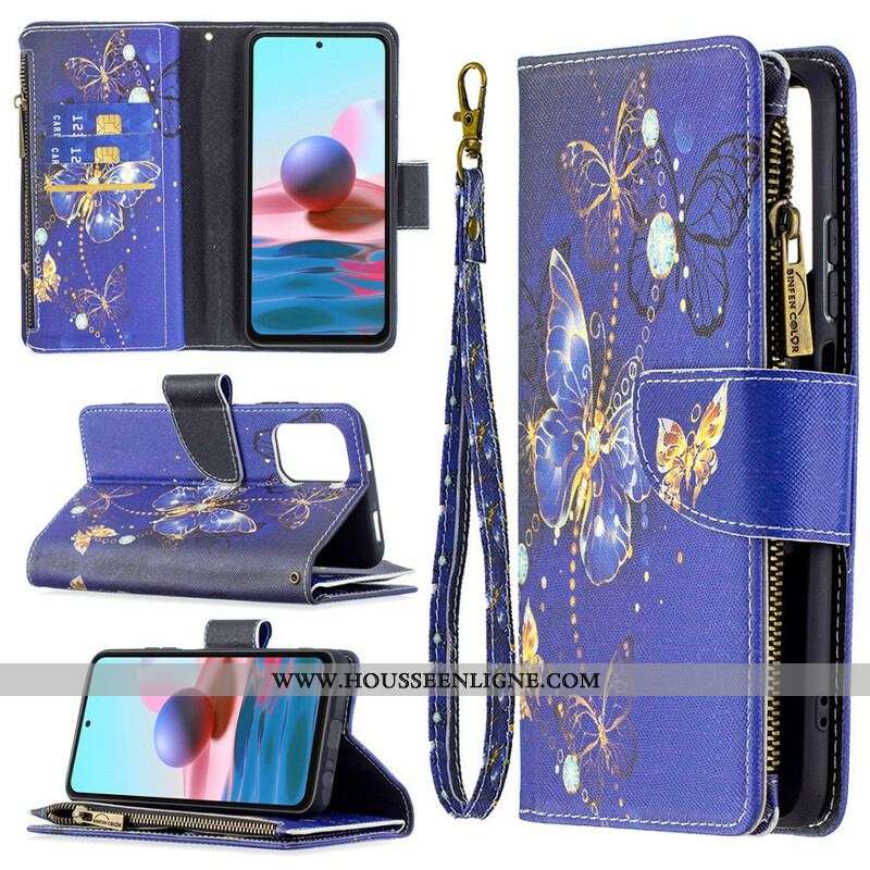 Housse Xiaomi Redmi Note 10/10S/Poco M5s Poche Zippée Papillons