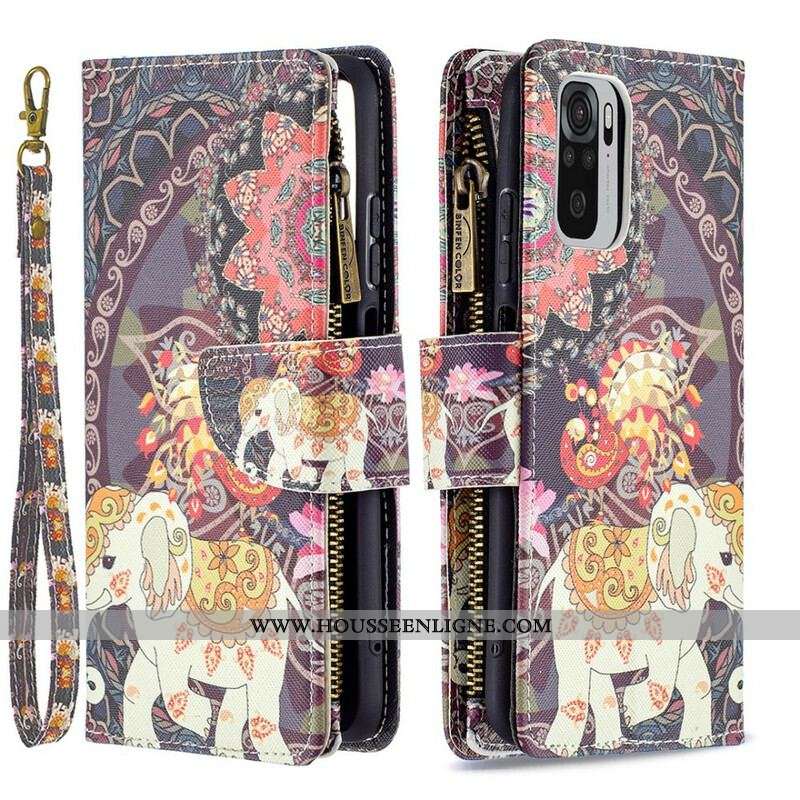 Housse Xiaomi Redmi Note 10/10S/Poco M5s Poche Zippée Éléphant