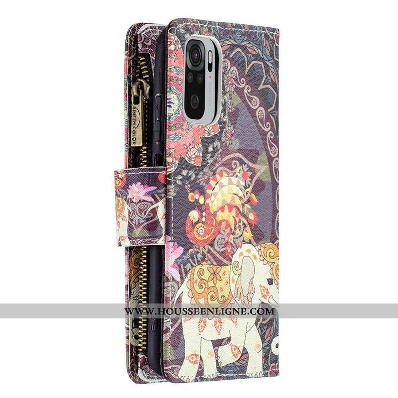 Housse Xiaomi Redmi Note 10/10S/Poco M5s Poche Zippée Éléphant