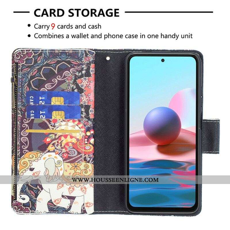 Housse Xiaomi Redmi Note 10/10S/Poco M5s Poche Zippée Éléphant