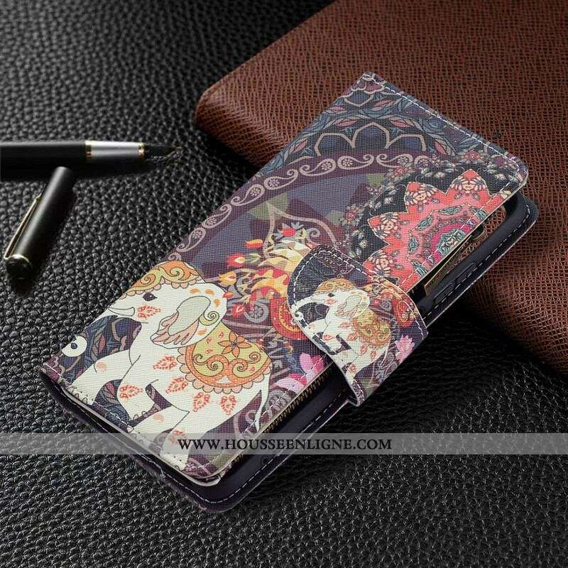 Housse Xiaomi Redmi Note 10/10S/Poco M5s Poche Zippée Éléphant