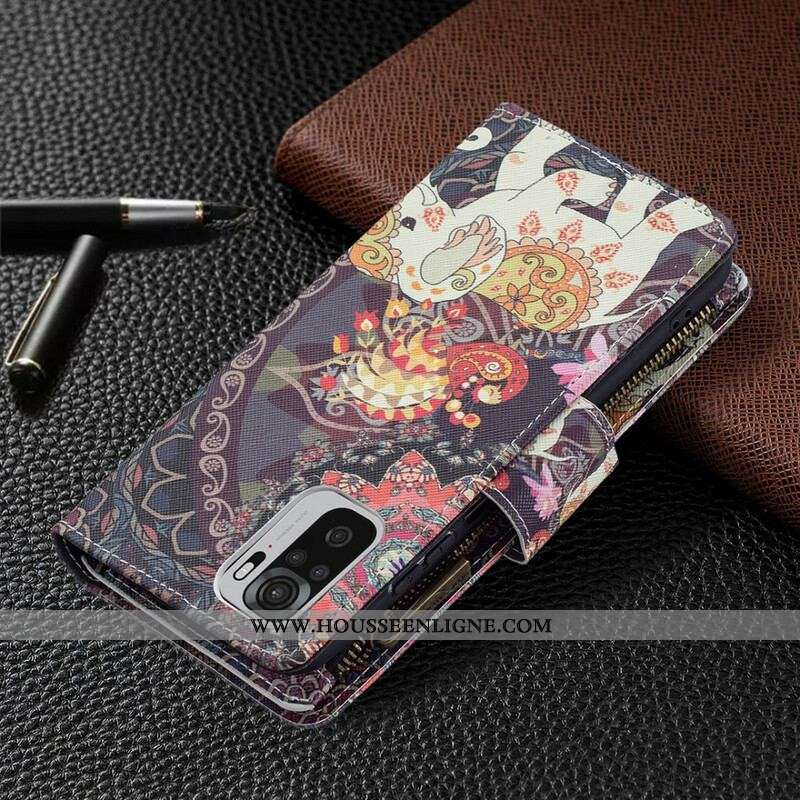 Housse Xiaomi Redmi Note 10/10S/Poco M5s Poche Zippée Éléphant