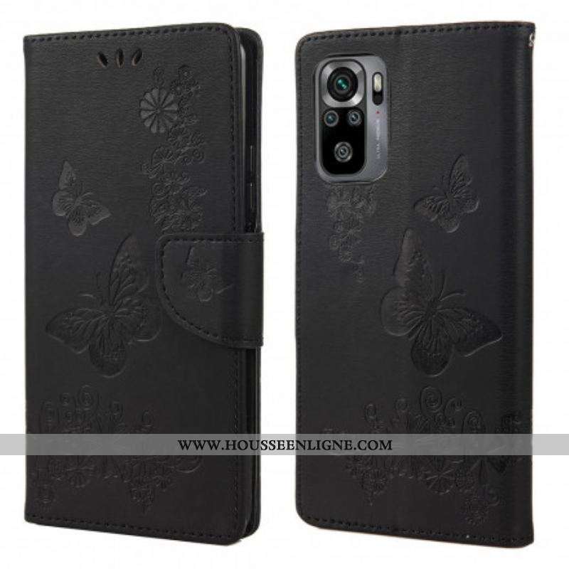 Housse Xiaomi Redmi Note 10/10S/Poco M5s Que des Papillons avec Lanière