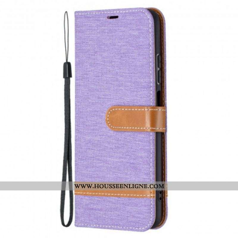 Housse Xiaomi Redmi Note 10/10S/Poco M5s Tissu et Effet Cuir à Lanière
