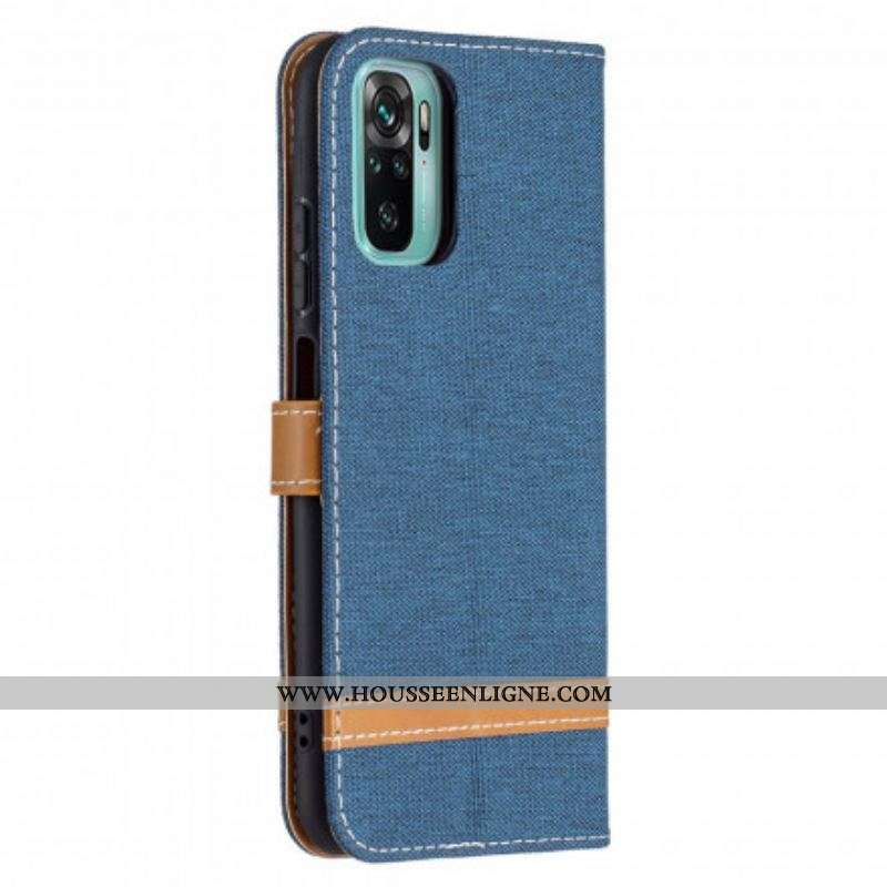 Housse Xiaomi Redmi Note 10/10S/Poco M5s Tissu et Effet Cuir à Lanière