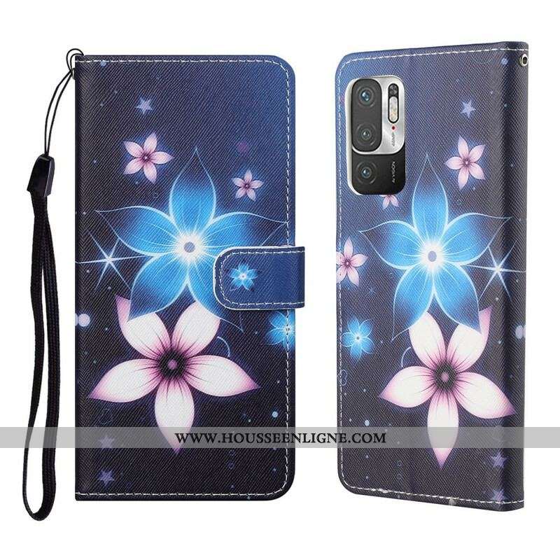 Housse Xiaomi Redmi Note 10 5G / Poco M3 Pro 5G Fleurs Lunaires à Lanière