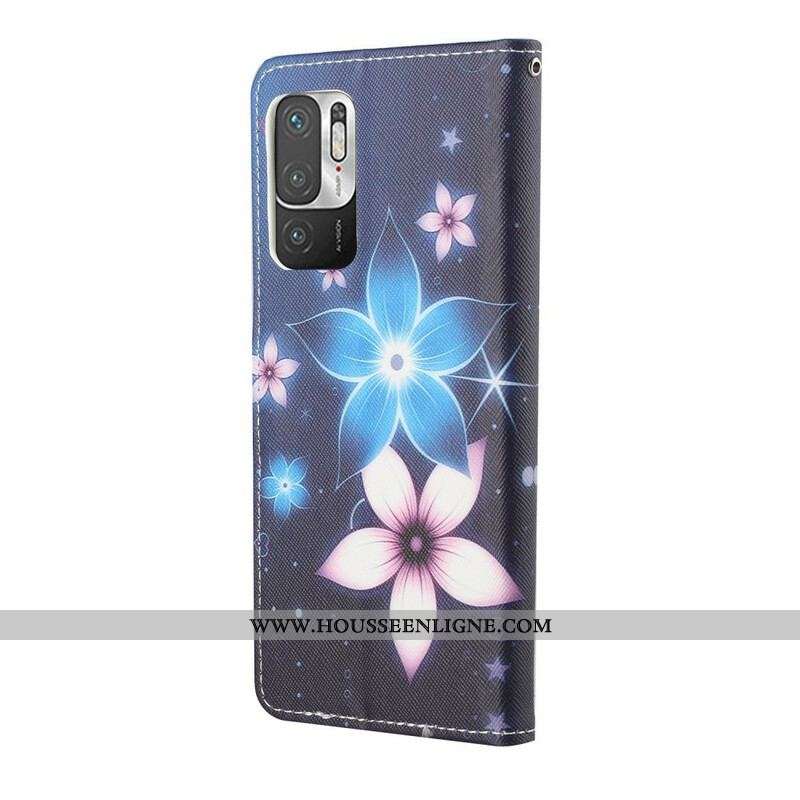 Housse Xiaomi Redmi Note 10 5G / Poco M3 Pro 5G Fleurs Lunaires à Lanière