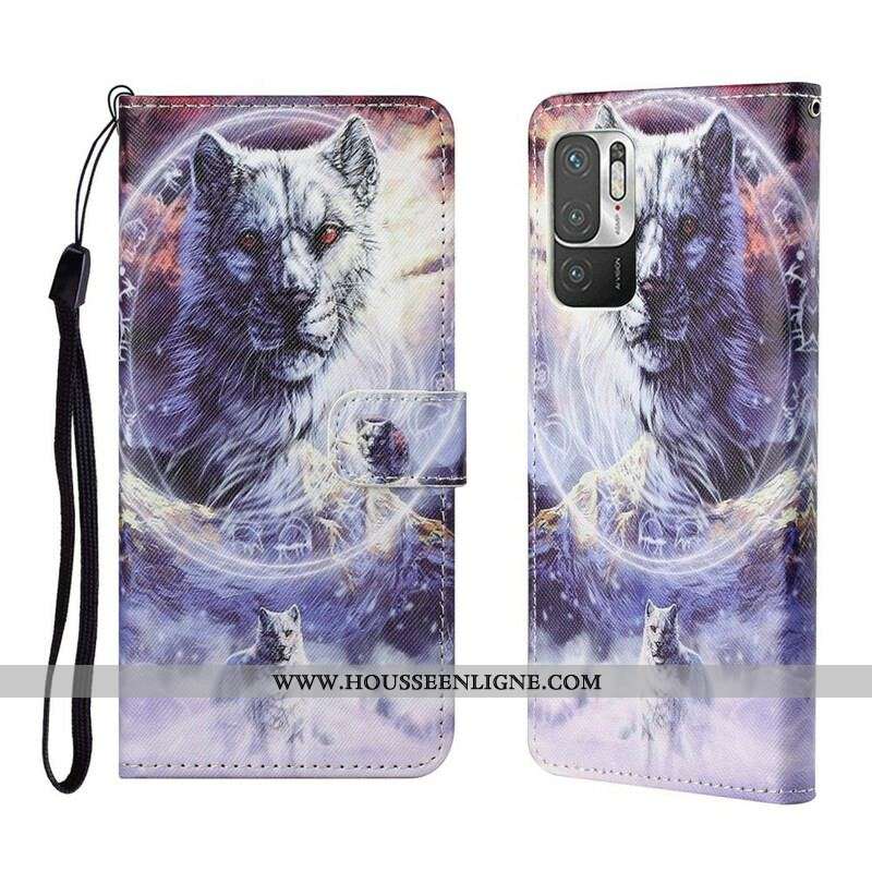 Housse Xiaomi Redmi Note 10 5G / Poco M3 Pro 5G Loup avec Lanière