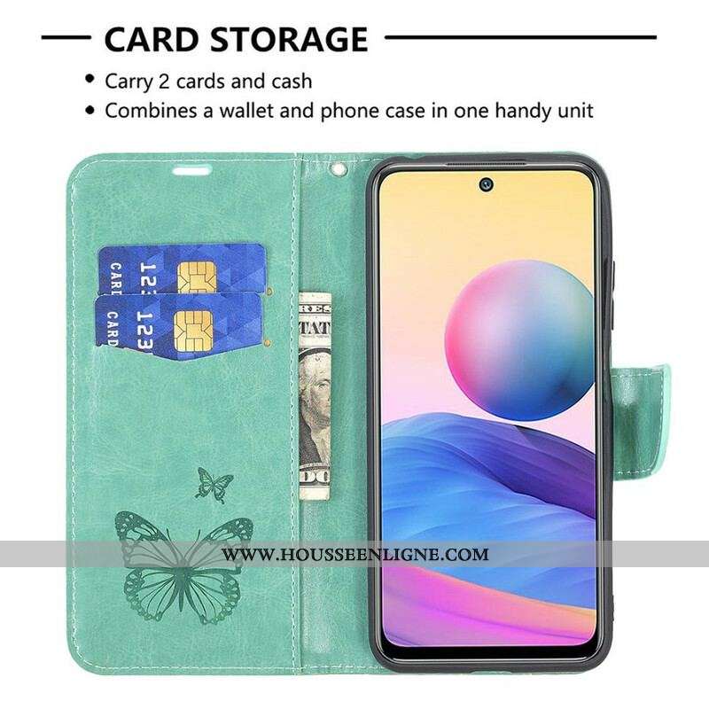 Housse Xiaomi Redmi Note 10 5G / Poco M3 Pro 5G Papillons Imprimés à Lanière