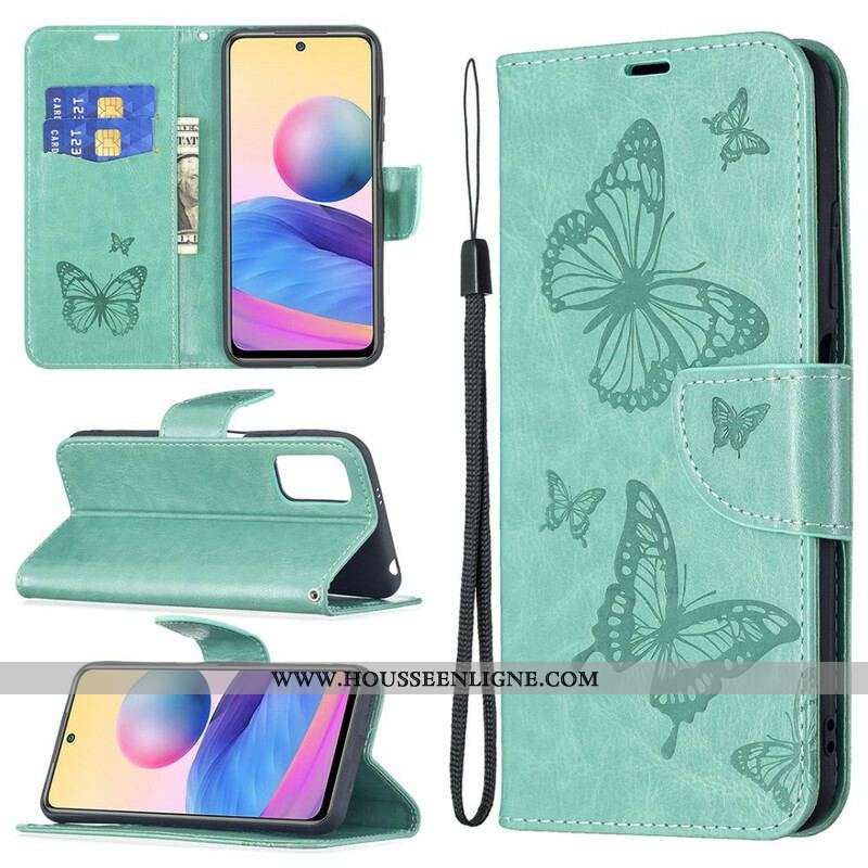 Housse Xiaomi Redmi Note 10 5G / Poco M3 Pro 5G Papillons Imprimés à Lanière
