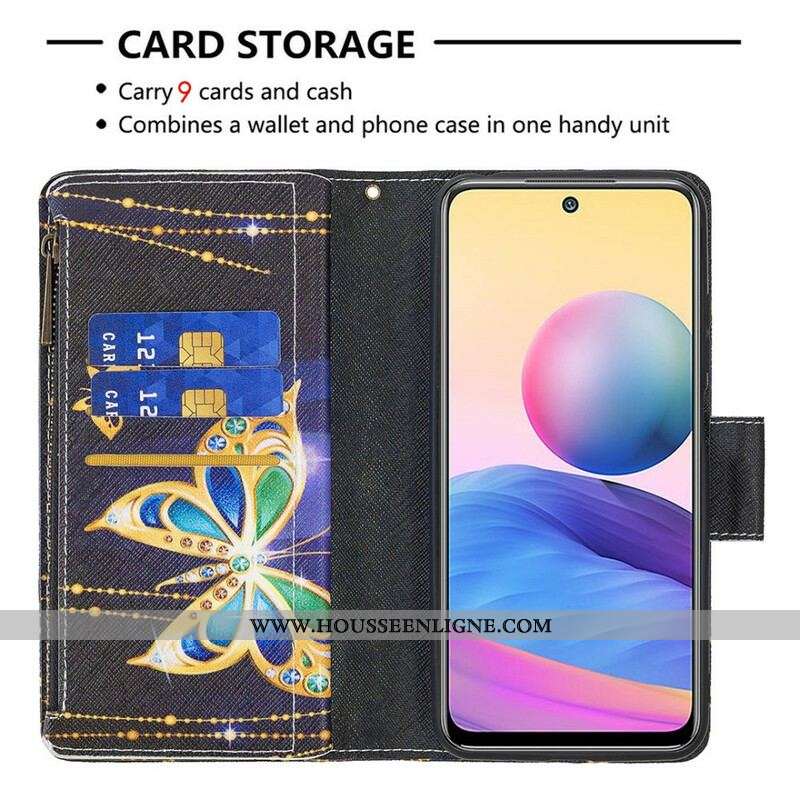 Housse Xiaomi Redmi Note 10 5G / Poco M3 Pro 5G Poche Zippée Papillons