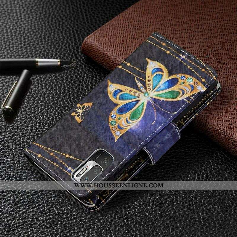 Housse Xiaomi Redmi Note 10 5G / Poco M3 Pro 5G Poche Zippée Papillons