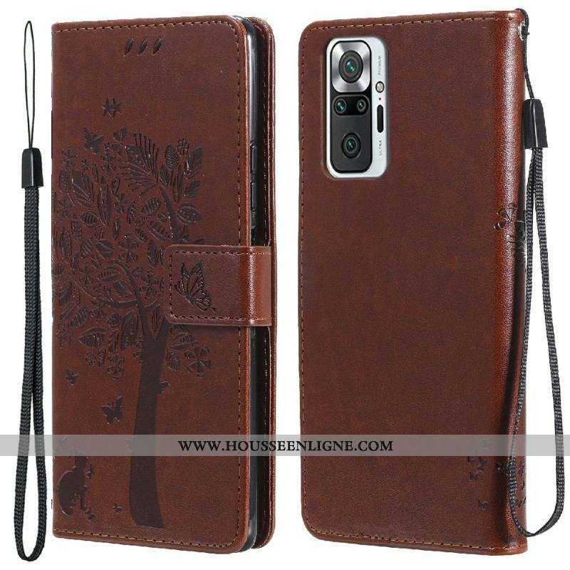 Housse Xiaomi Redmi Note 10 Pro Arbre et Chat à Lanière
