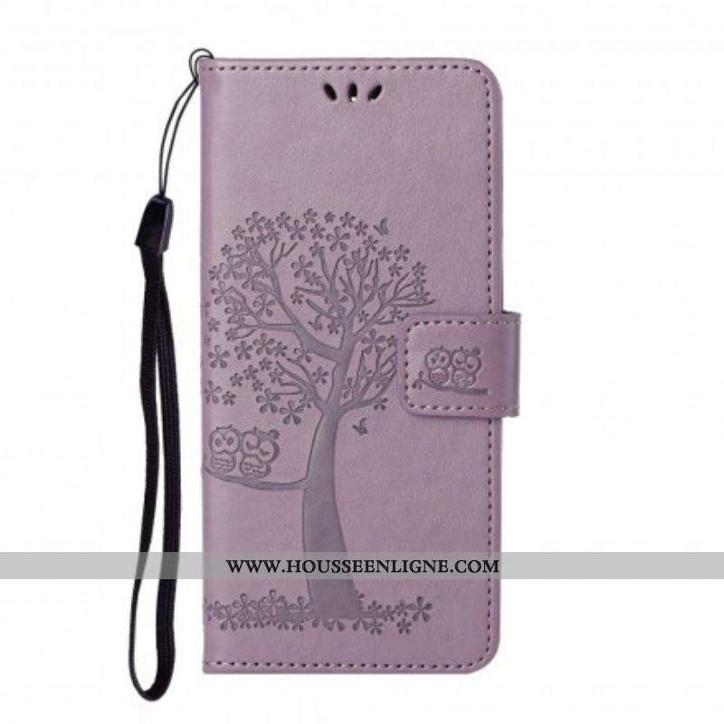 Housse Xiaomi Redmi Note 10 Pro Arbre et Hiboux à Lanière