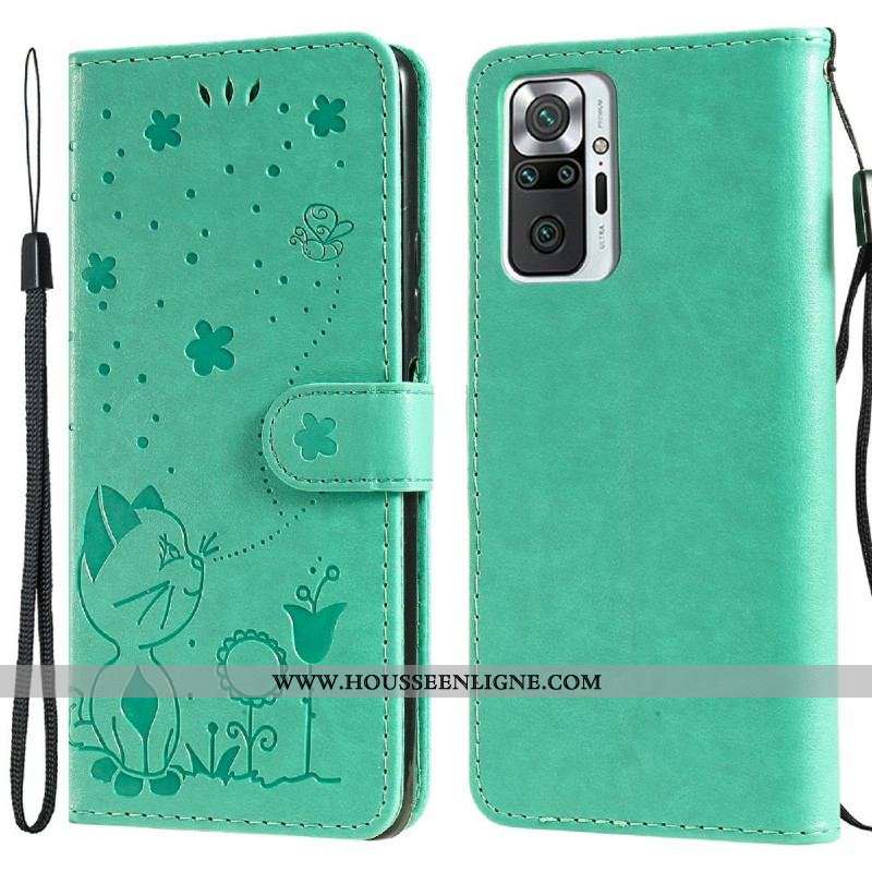Housse Xiaomi Redmi Note 10 Pro Chat et Abeille à Lanière