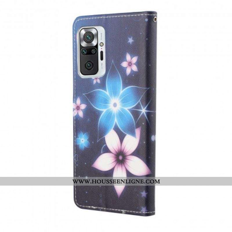 Housse Xiaomi Redmi Note 10 Pro Fleurs Lunaires à Lanière