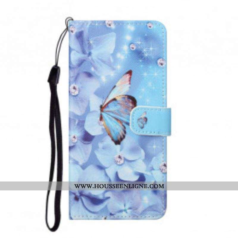 Housse Xiaomi Redmi Note 10 Pro Papillons Diamants à Lanière