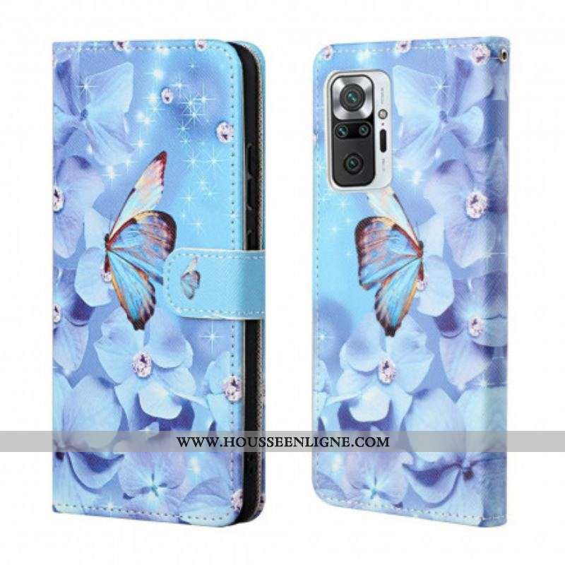 Housse Xiaomi Redmi Note 10 Pro Papillons Diamants à Lanière