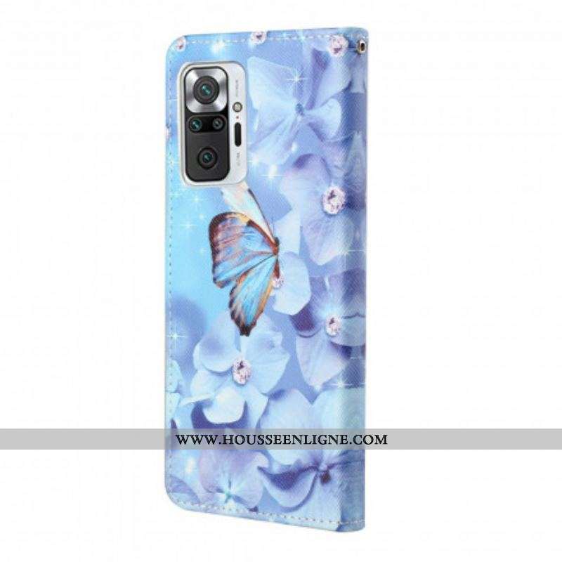Housse Xiaomi Redmi Note 10 Pro Papillons Diamants à Lanière