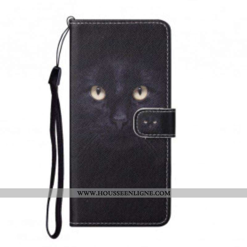 Housse Xiaomi Redmi Note 10 Pro Yeux de Chat Noir à Lanière