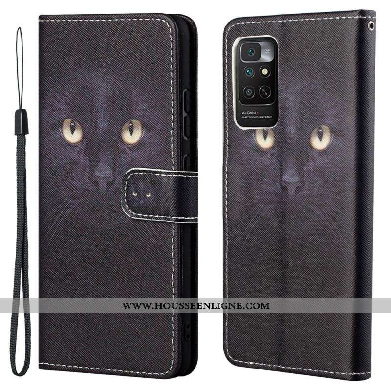 Housse Xiaomi Redmi Note 11 / 11s Yeux de Chat Noir à Lanière