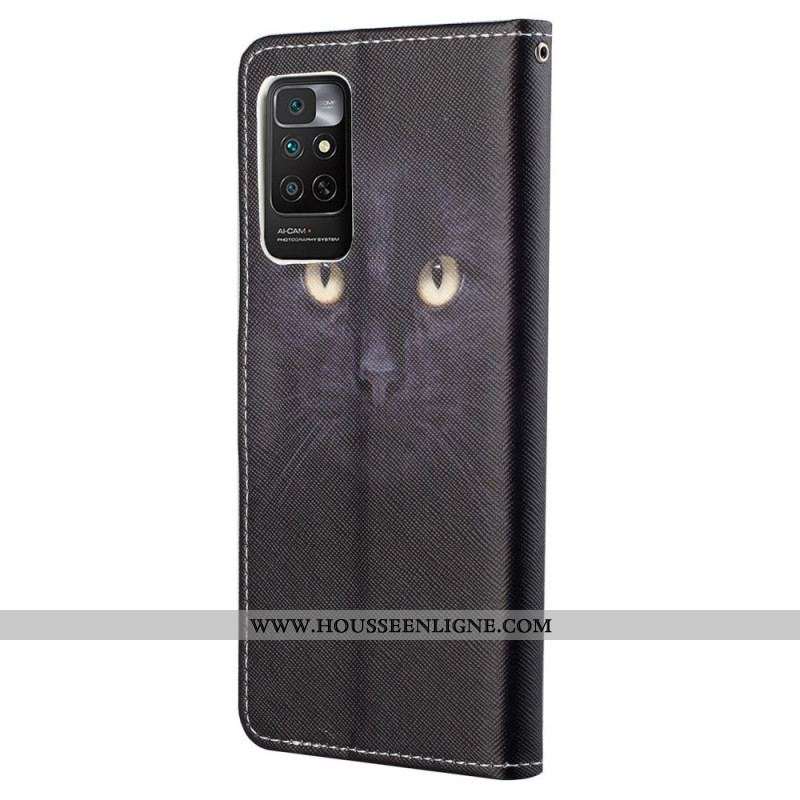 Housse Xiaomi Redmi Note 11 / 11s Yeux de Chat Noir à Lanière