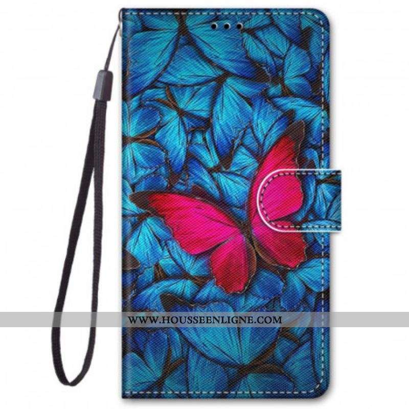 Housse Xiaomi Redmi Note 11 Pro Plus 5G Papillon Rouge Sur Fond Bleu