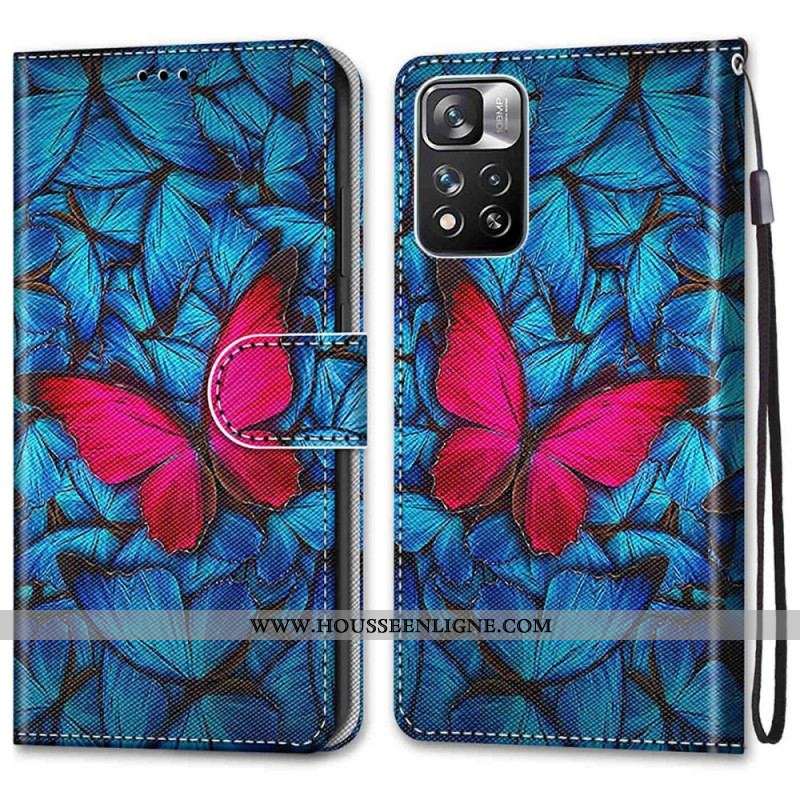 Housse Xiaomi Redmi Note 11 Pro Plus 5G Papillon Rouge Sur Fond Bleu