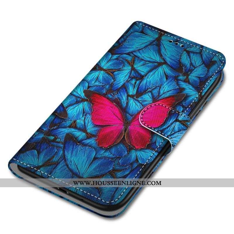 Housse Xiaomi Redmi Note 11 Pro Plus 5G Papillon Rouge Sur Fond Bleu