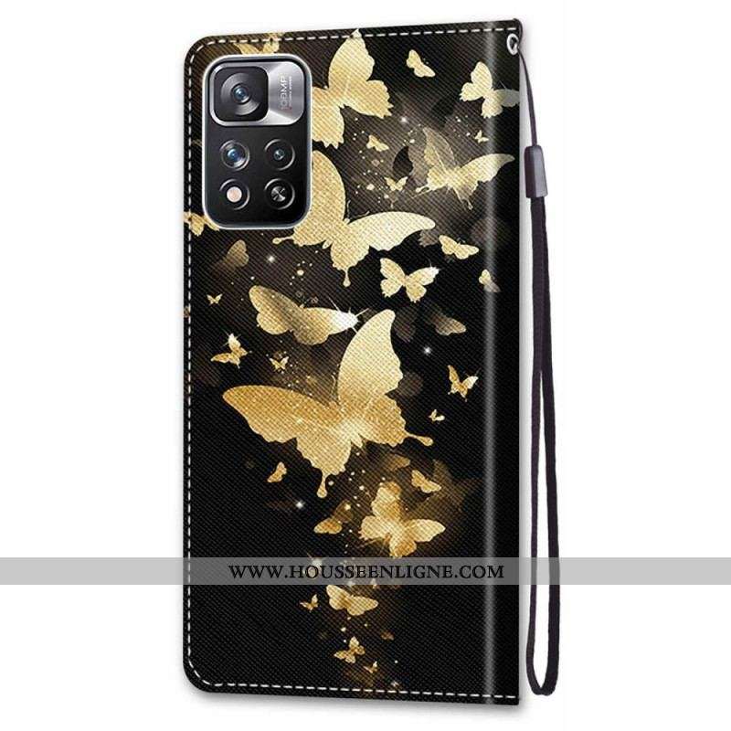 Housse Xiaomi Redmi Note 11 Pro Plus 5G Papillons Or à Lanière