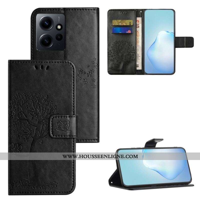 Housse Xiaomi Redmi Note 12 4G Arbre et Chat à Lanière