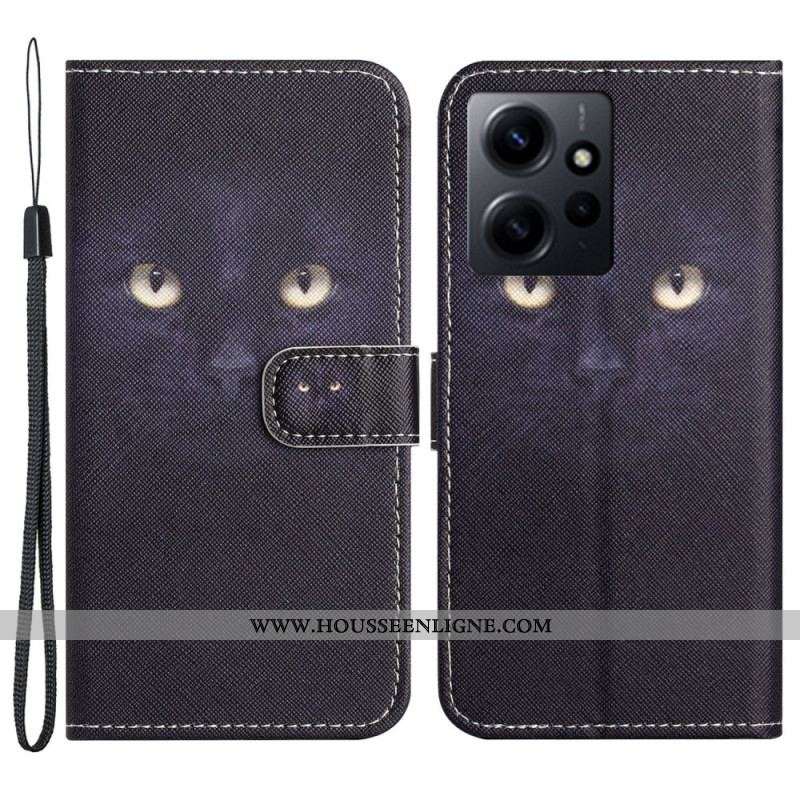 Housse Xiaomi Redmi Note 12 4G Chat aux Yeux Verts avec lanière