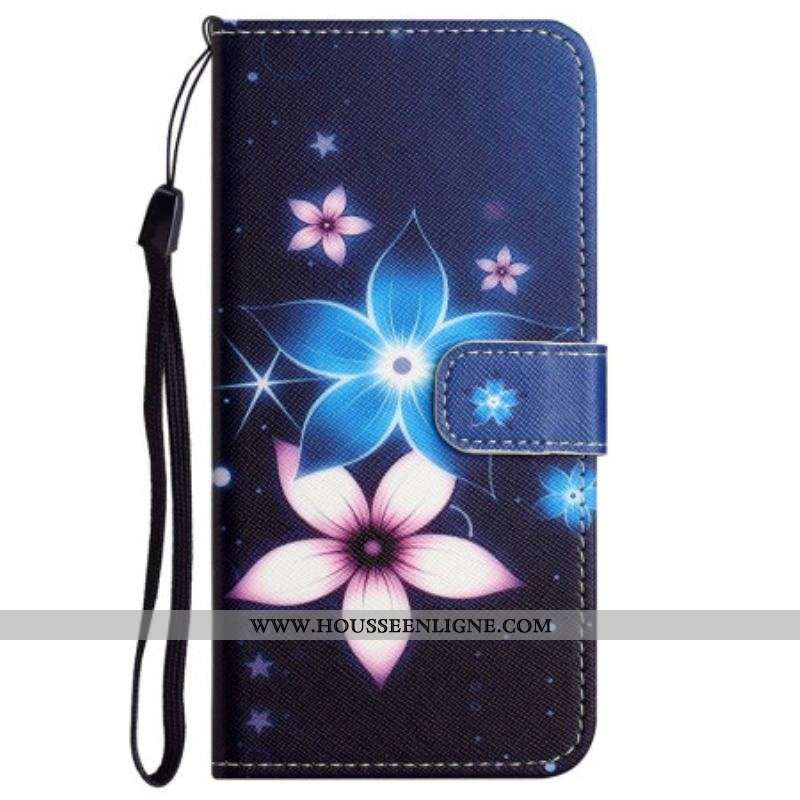 Housse Xiaomi Redmi Note 12 4G Fleurs Lunaires à Lanière