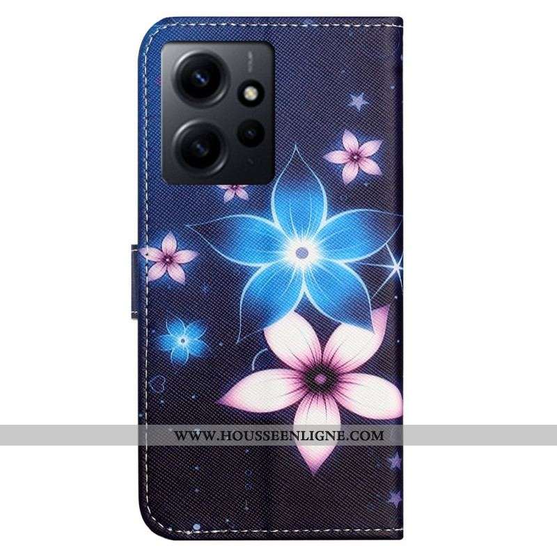 Housse Xiaomi Redmi Note 12 4G Fleurs Lunaires à Lanière