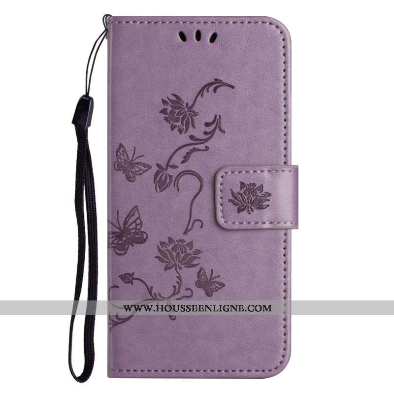 Housse Xiaomi Redmi Note 12 4G Fleurs et Papillons à Lanière