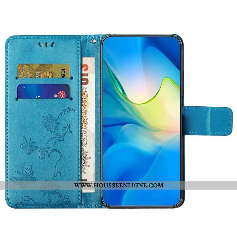 Housse Xiaomi Redmi Note 12 4G Fleurs et Papillons à Lanière