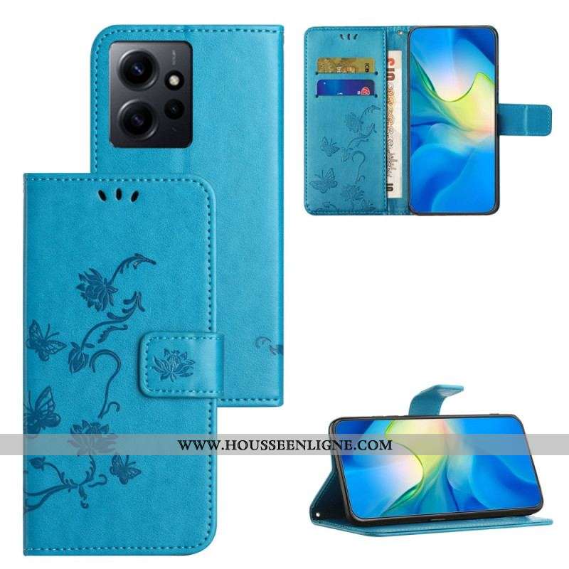 Housse Xiaomi Redmi Note 12 4G Fleurs et Papillons à Lanière