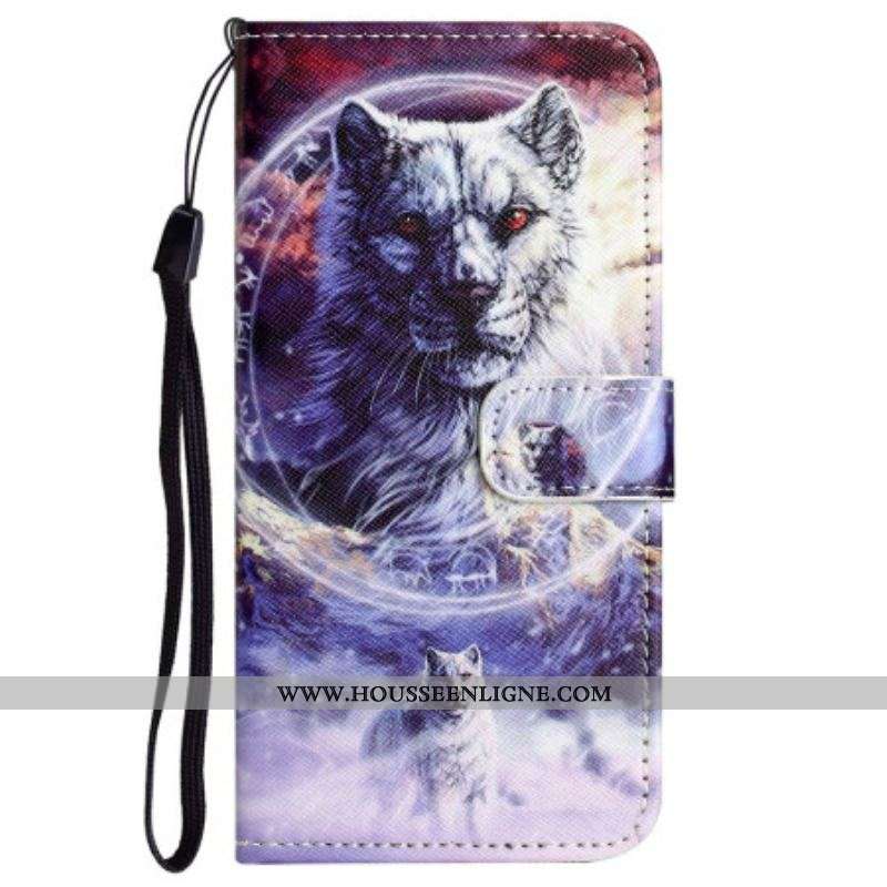Housse Xiaomi Redmi Note 12 4G Loup des Neiges à Lanière