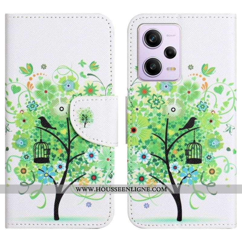 Housse Xiaomi Redmi Note 12/Poco X5 5G Arbre au Feuillage Vert à Lanière