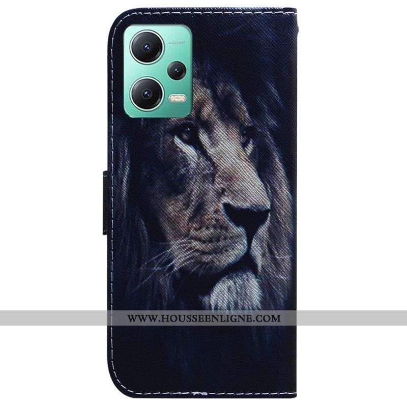 Housse Xiaomi Redmi Note 12/Poco X5 5G Dreaming Lion à Lanière