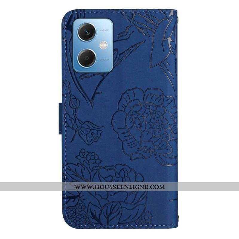 Housse Xiaomi Redmi Note 12/Poco X5 5G Papillons et Bandoulière
