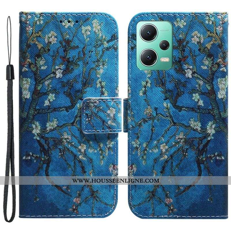 Housse Xiaomi Redmi Note 12/Poco X5 5G Peinture Branches à Lanière